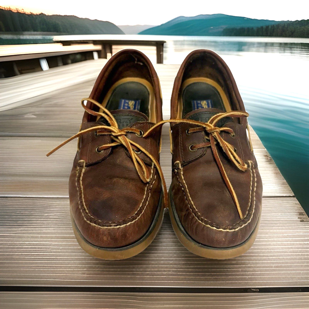 Sperry Boat Shoe 17980523-Men's 10M Brown Leather Top-Sider 2 Eye Casual Lace-UP